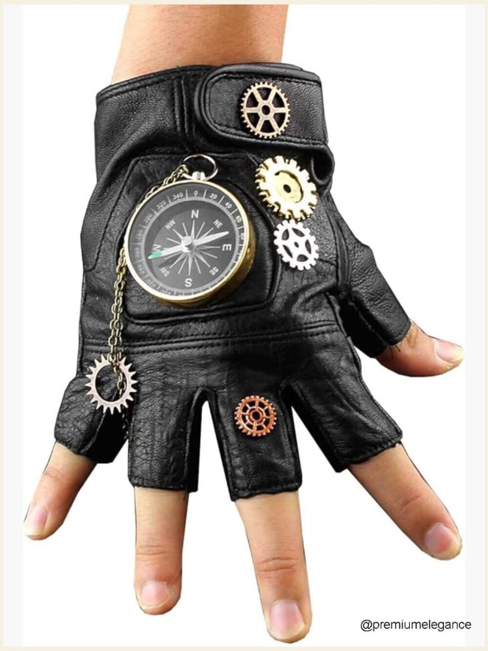 Steampunk Cosplay Compass Gears Fingerless Leather Gloves
